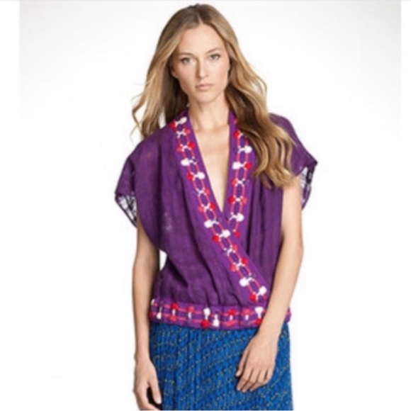 Tory Burch $500 shirt linen gorgeous purple fall or spring or summer xs - Picture 1 of 5